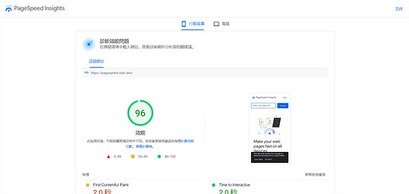 PAGE SPEED INSIGHTS - 手機版網速成績結果