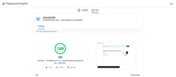 PAGE SPEED INSIGHTS - 桌面版網速成績結果