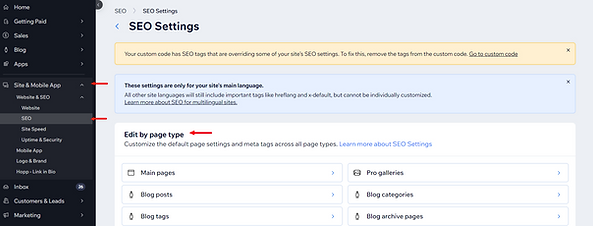 Wixsite SEO Setting 界面教學