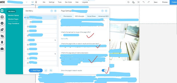 不發覺wix seo設置有問題, 後台具備各項條件位置